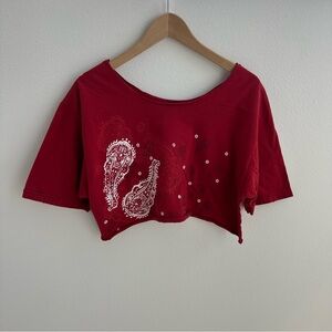 Red Paisley Vans Cropped Off the Shoulder Top